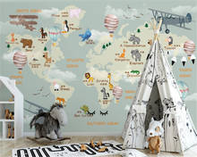 Beibehang papel de parede para decoração de casa, papel de parede personalizado nórdico para quarto de crianças, mapa do mundo dos desenhos animados, decoração de casa 2024 - compre barato