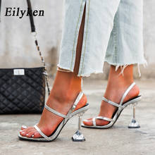 Eilyken/Новый дизайн; босоножки на высоком каблуке со змеиным узором; женские пикантные свадебные туфли с открытым носком, ремешком и пряжкой на щиколотке, со стразами, на необычном каблуке 2024 - купить недорого