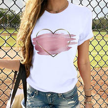 Camiseta con estampado de corazón de amor rosa para mujer, ropa de calle coreana, camiseta Harajuku, camisetas blancas de estética para mujer 2024 - compra barato