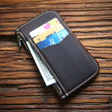 Mini carteira de couro genuíno, bolsa portátil com dobra dupla para homens, porta-cartões de crédito e moedas 2024 - compre barato