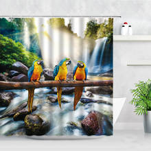 Color Feather Parrot Shower Curtains Wild Animals Birds Jungle Waterfall 3D Print Modern Fabric Bathroom Decor Bath Curtain Set 2024 - buy cheap