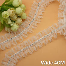 4CM Wide White Black Tulle Guipure Lace Fabirc Glitter Rhinestones 3D Pleated Chiffon Ruffle Trim Ribbon DIY Sewing Supplies 2024 - buy cheap