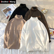 Suéter gola alta masculino, pulôver de cor sólida casual preto e branco para outono e inverno 2024 - compre barato