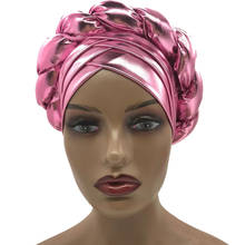 2020 Trendy Gitter Braid Turban Caps for Women African auto gele headties Female Head Wraps Muslim Hijab Bonnet Beanie 2024 - buy cheap