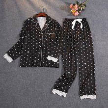 Daeyard conjunto de pijama feminino de duas peças, pijama sensual de manga longa com estampa de gelo e cetim, roupa fina e estampada 2024 - compre barato