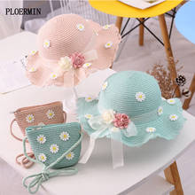 2020 New Summer Children Beautiful flowers Straw Hat Baby Sun Hat Girl  Holiday Travel Beach Visor Hat Straw Bag Two-Piece Sets 2024 - buy cheap
