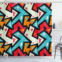 Cortina de chuveiro abstrata com padrão gráfico de flecha, com efeito grunge, psicodélico, colorido, ziguezague, arte de decoração de banheiro 2024 - compre barato