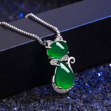 Natural Green Jade Chalcedony Cat Agate Pendant 925 Silver Necklace Chinese Carved Fashion Charm Jewelry Amulet for Women Gifts 2024 - buy cheap