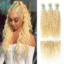 Monstar Brazilian Deep Wave Bundles with Frontal Blonde 613 Remy Human Hair 2/3/4 Bundles with 13x4 Frontal Closure Ear to Ear 2024 - buy cheap