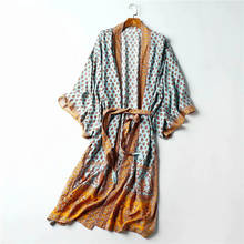 Women  Floral Print Sashes  Bohemian Happie Kimono Ladies V Neck Batwing Sleeves  Boho Maxi Dress Robe 2024 - buy cheap
