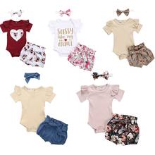 Newborn Baby Girls Clothes Sets 2021 Summer Short Sleeve Bowtie Romper+Shorts Dress+Headband Infant baby girl clothing outfit 2024 - buy cheap