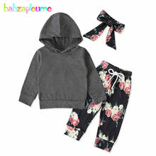 3 peça/primavera infantil meninas roupas de manga longa algodão com capuz bebê camiseta + flores calças bandana conjuntos roupas recém-nascidos BC1436-1 2024 - compre barato