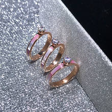 YUN RUO-Anillo de boda de circón con concha rosa para mujer, joyería de acero de titanio dorada, no cambia de Color, envío directo 2024 - compra barato