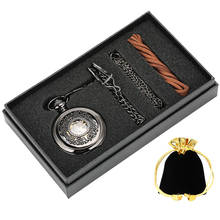 Reloj de bolsillo mecánico de cuerda manual collar cadena regalos caja Unisex ahuecado negro Dial duradero negro reloj de bolsillo 2024 - compra barato