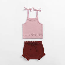 2020 летний Трикотажный Хлопковый розовый топ с лямкой на шее + низ для маленьких девочек, 2 предмета, 3, 6, 9, 12, 18, 24 месяца, одежда для малышей, OBS204007 2024 - купить недорого