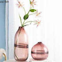 Home Decoration Small Caliber Glass Vase Pink Transparent Desktop Vase Ornaments Living Room Flower Arrangement Hydroponics 2024 - buy cheap