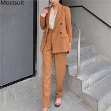 2022 Autumn Workwear 2 Piece Pant Suits Women Long Sleeve Blazer + High Waist Pants Suits Solid Elegant Female Blazer Suits 2024 - buy cheap