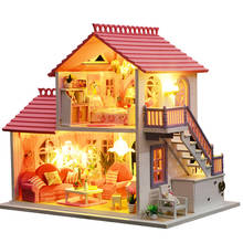 Casa de muñecas de madera para niños y niñas, muebles en miniatura con Kits LED, Villa romántica rosa, juguetes de ensamblaje, Casa de regalo 2024 - compra barato