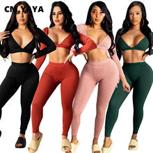 CM.YAYA Active Knit Sweatsuit Women's Set Open Back Crop Top Legging Pants Suit Sexy Club Tracksuit Two Piece Set Fitness Outfit 2024 - buy cheap