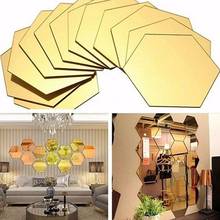 Pegatinas de espejo acrílico hexagonales 3D, decoración atística de pared, bricolaje, decoración para el hogar, sala de estar, pegatina con espejo, plateado dorado, 12 Uds. 2024 - compra barato