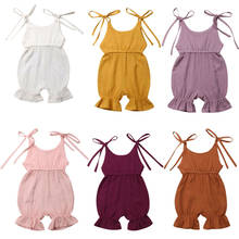 Macacão infantil liso plissado para meninas, roupas de verão para bebês recém-nascidos e bebês sem mangas, conjunto de roupas seis cores 2024 - compre barato