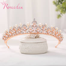 Rosegold strass pérola nupcial crianças tiara quinceanera coroa bandana casamento jóias de cabelo re3880 2024 - compre barato
