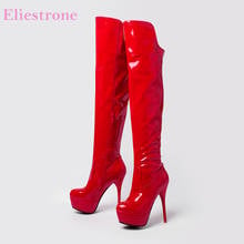  Winter New Glossy Red Black Women Thigh High Boots Platform Super High Heels Lady Dance Shoes Plus Small Big Size 10 32 46 2024 - buy cheap