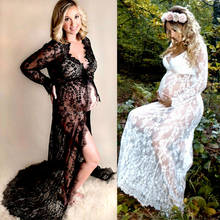 Sexy Pregnant Women Lace Maternity Long Gown Maxi Dress Floral Hollow out Deep V Photography Props Women White Vestido 2024 - buy cheap