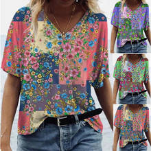 Women Beach Casual T-Shirts Short Sleeve Summer Flower Print Top V-Neck Loose Fashion Tee Lady Streetwear T-Shirt 2XL Top 2024 - buy cheap