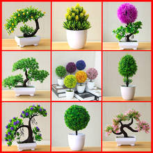Decoração de mesa de flores artificiais em vaso, plantas e lótus, enfeites de mesa, bonsai de simulação de natal, artesanato de plantas verdes 2024 - compre barato
