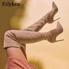 Eilyken-botas femininas sensuais, novo design, estilosa com cano alto slim, na altura do joelho, bico ponteagudo, sapato para mulheres, 2021 2024 - compre barato