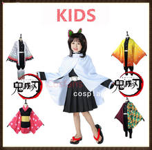 Kids Boys Demon Slayer Kimetsu no Yaiba Kamado Nezuko Cosplay Costume Kimono wig Geta Shoes Headwear Japan Anime Halloween Dress 2024 - buy cheap