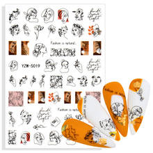 3D наклейки для ногтей абстрактные лица кленовый лист дизайн осень 2021 клей гель лак слайдер Фольга Маникюр аксессуар 2024 - купить недорого