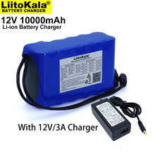 Liitokala-bateria de íon de lítio, 12v, 10ah, 18650 mah, com placa de proteção de circuito bms, 10000x5.5mm + 2.1 v, carregador 3a 2024 - compre barato