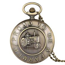 Retro bronze "orgulhoso de ser um agricultor" trator relógio de bolso de quartzo steampunk colar pingente quartzo fob relógios para homens 2024 - compre barato