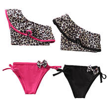 Citgeett-traje de baño de dos piezas para niñas, conjunto de ropa con volantes y un hombro, estampado de leopardo, Verano 2024 - compra barato