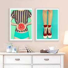 Póster de decoración de pared único para niña, cuadro de zapatos para dormitorio, nórdico, pintura en lienzo de pomelo rojo y verde 2024 - compra barato