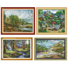 Joy Sunday Cross Stitch Kit Lakes and Hills Patterns Stamped Printed 11CT 14CT Counted Print Craft Kit Embroidery Needlework Set 2024 - buy cheap
