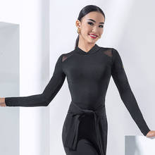 Ballroom Dance Clothes Female Women Latin Tops Black Long Sleeves Mesh Standard Waltz Dance Costume Practice Wear Shirt DNV14636 2024 - buy cheap
