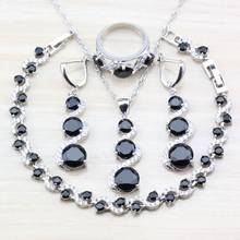 Wedding Costume Jewelry Sets Black Cubic Zirconia Women Fashion Accessories Bracelet And Ring Sets 2024 - buy cheap