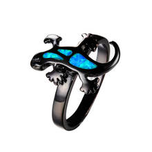 Anillo de compromiso con ópalo de Fuego Azul para mujer, sortija de boda de oro negro de 14kt, joya de compromiso con Animal de amor 2024 - compra barato