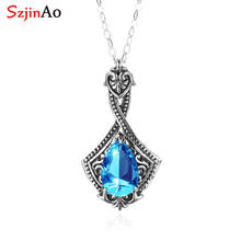 Szjinao Brand Blue Topaz Pendant Handmade Silver 925 Jewelry Fine Classic Water Drop Gemstone Engagement Women Accessories 2020 2024 - buy cheap