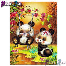 5d animais cartoon casal panda jogar pintura diamante bordado quadrado ou redondo mosaico ponto cruz imitação de diamante presente para criança 2024 - compre barato