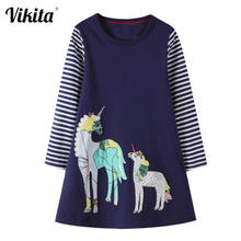 VIKITA Unicorn Dress Girl Clothes Animal Appliques Kids Girls Dresses Long Sleeve Autumn Princess Dress Toddler Cotton Costumes 2024 - buy cheap