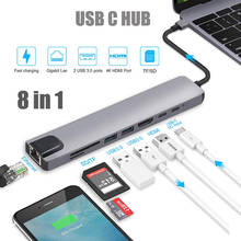 USB-концентратор ILEPO типа C для 4K RJ45 USB 3,0 SD/TD кардридер PD Быстрая зарядка 8 в 1 многофункциональный адаптер для MacBook Pro 2024 - купить недорого
