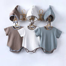 2pcs baby clothes newborn jumpsuit summer short-sleeved romper boy girl triangle bag fart romper baby jumpsuit free hat 2024 - buy cheap