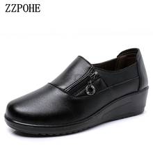 ZZPOHE Autumn Mid Heels Women Soft Leather Wedges Shoes Woman Fashion Casual Pumps Single Shoes Plus Size Female Work shoes 2024 - buy cheap