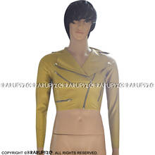 Golden Sexy Short Latex Jacket Rubber Coat With Zipper And Buttons Turn Down Collar Clothing Clothes Suit Garment Top YF-0048 2024 - buy cheap