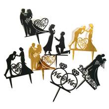 New 1Pcs Wedding Cake Topper Bride Groom Mr Mrs Acrylic Black Gold Cake Toppers Wedding Decoration Mariage Party Supplies 2024 - buy cheap