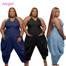 Adogirl XL-5XL Plus Size Women Spaghetti Straps Loose Jumpsuit with Big Pockets Haren Pants Summer Casual Romper Overalls 2024 - buy cheap